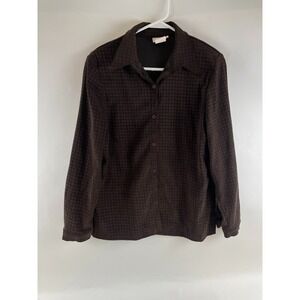 Jaclyn Smith Shirt Women's Size Medium? Brown Houndtooth Shoulder Pads Button Up